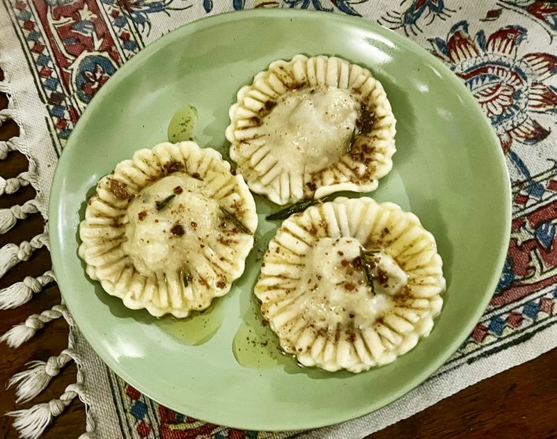 Lamb ravioli with rosemary beurre noisette