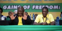 Newly appointed deputy president Paul Mashatile and President Cyril Ramaphosa at the ANC's 55th national conference in Johannesburg on 19 December 2022. (Photo: Leila Dougan)