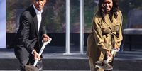 CHICAGO, ILLINOIS - SEPTEMBER 28: Former U.S. President Barack Obama and former first lady Michelle Obama participate in a ceremonial groundbreaking at the Obama Presidential Center in Jackson Park on September 28, 2021 in Chicago, Illinois. Construction of the center was delayed by a long legal battle undertaken by residents who objected to the center being built in a city park.   (Photo by Scott Olson/Getty Images)