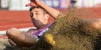 Simon Ehammer of Switzerland in action during the men's long jump event of the Bislett Games, at Bislett Stadium in Oslo, Norway, 11 June 2025.  EPA-EFE/Fredrik Varfjell  NORWAY OUT
