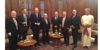 Oman’s Privy Council is revealed in a new book by former British foreign minister Alan Duncan (third from right). Other members pictured from left are: banker Mervyn King, spy Alex Younger and royal courtier Christoper Geidt (Photo: In The Thick Of It)<br>