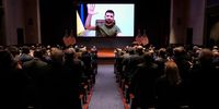 WASHINGTON, DC - MARCH 16: Ukrainian President Volodymyr Zelenskyy delivers a virtual address to Congress at the U.S. Capitol on March 16, 2022 in Washington, DC. Zelenskyy addressed Congress as Ukraine continues to defend itself from an ongoing Russian invasion. (Photo by Drew Angerer/Getty Images)