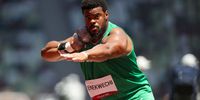 TOKYO, JAPAN - AUGUST 05: Chukwuebuka Enekwechi of Nigeria in the final of the mens shot-put during the Athletics event on Day 13 of the Tokyo 2020 Olympic Games at the Olympic Stadium on August 05, 2021 Tokyo, Japan. (Photo by Roger Sedres/Gallo Images/Getty Images)