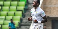 Kagiso Rabada celebrates after taking the wicket of Bangladesh's Mushfiqur Rahim  in Dhaka on Monday. (Photo: Tanvim Tamim / AFP)