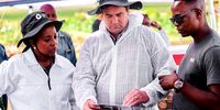 Gauteng Agriculture MEC Vuyiswa Ramokgopa (left) and Agriculture Minister John Steenhuisen (centre) attend an outreach session ahead the roll-out of the mass vaccination against FMD.
