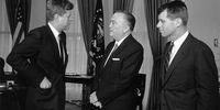 American President John F Kennedy at the White House with his brother, Attorney-General Robert Kennedy, and head of the FBI J Edgar Hoover, under whom the political subversion  COINTELPRO programme was set up. (Photo: Keystone / Getty Images)