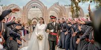 A handout photo made available by the Royal Hashemite Court (RHC) on 01 June 2023 shows Jordanian Crown Prince Hussein (R) and his wife, Princess Rajwa Al Saif (L), of Saudi Arabia during their royal wedding ceremony in Amman, Jordan, 01 June 2023. The wedding was held at Zahran Palace attended by Jordan's king and queen, the parents of the bride, and international royals and heads of state.  EPA-EFE/ROYAL HASHEMITE COURT / HANDOUT  HANDOUT EDITORIAL USE ONLY/NO SALES