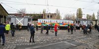 A general view of the world's first fixed-track LEGO tram, the 'LEGO Vili,' after its presentation in Budapest, Hungary, 20 November 2024. The tram, made from 1.8 million LEGO bricks is 11.5 meters long, 2 meters tall, and 2 meters wide, with a total weight of 6 tons. Balazs Doczi designed the project, which was completed in about 6,800 hours by approximately 90 builders.  EPA-EFE/ZOLTAN MATHE HUNGARY OUT