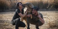 Lexi and Ronnie Austin interact with a wolf in his enclosure. (Photo: Shiraaz Mohamed)