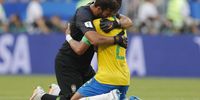  Goalkeeper Alisson (L) of Brazil and team mate Thiago Silva celebrate the 2-0 goal during the FIFA World Cup 2018 round of 16 soccer match between Brazil and Mexico in Samara, Russia, 02 July 2018. EPA-EFE/ROBERT GHEMENT