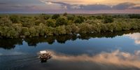 An aerial photograph of Chundu Island and the sundowner ferryboat on the Zambezi River (Photo: Angus Begg)