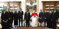 A handout picture provided by Vatican Media shows Pope Leo XIV and South African President Cyril Ramaphosa during a meeting in Vatican City, 08 November 2025.  (Photo: EPA / VATICAN MEDIA HANDOUT HANDOUT EDITORIAL USE ONLY/NO SALES)