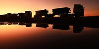 Trucks lined up at the border. Photographer: Leon Sadiki/Bloomberg