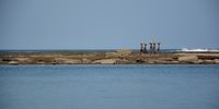 Xai Xai in Mozambique. People collecting shellfish on rocks at low tide.