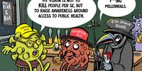 2020, a pandemic cartoon of three plague viruses. (Cartoon: Carlos Amato)