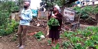 This picture shows Nokuthula Mabaso giving Ayanda Ngila some spinach from the communal garden at eKhenana for him to cook at the place of hiding after he and three others were released from prison where they had been held for six months before bogus murder charges brought against them were finally withdrawn. Ayanda was assassinated on 8 March 2022.<br>Nokuthula was assassinated on 5 May 2022. (Photo: Abahlali Facebook)
