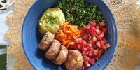 CK Café’s falafel bowl features homemade falafel balls, a carrot salad, a green salad and an avocado salsa. (Photo: Bridget Hilton-Barber)<br>