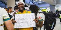 Proteas fans during the South Africa men's national cricket team arrival at OR Tambo International Airport on June 18, 2025 in Johannesburg, South Africa. (Photo by OJ Koloti/Gallo Images)