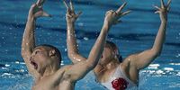 Serbian swimmers Jelena Kontic (R) and Ivan Martinovic (L) perform in the Mixed Duet Technical Solo of the World Aquatics Artistic Swimming World Cup 2023 - Super Final at Principe Felipe Auditory in Oviedo, Spain, 02 June 2023.  EPA-EFE/Paco Paredes