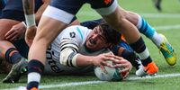 German Kessler of Teros scores a try during the rugby union match between Teros and  Argentina XV at the Charrua Stadium in Montevideo, Uruguay, 07 September 2019.  EPA-EFE/FEDERICO ANFITTI