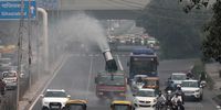 epa09565672 An anti-smog gun sprinkles atomised water in the air to curb air pollution as the city is engulfed in heavy smog in New Delhi, India, 05 November 2021, as Delhi's air quality hits the 'hazardous' category after Diwali festival. The top Indian court imposed a total ban on sale or use of all kinds of firecrackers in the National Capital Region (NCR) in a bid to control air pollution.  EPA-EFE/RAJAT GUPTA