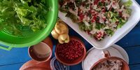 Chicken salad with pomegranate seeds. (Photo: Marita van der Vyver)
