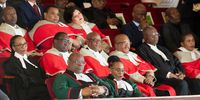 Chief Justice Raymond Zondo, Deputy Chief Justice Mandisa Maya and justices of the Constitutional Court in the gallery as President Cyril Ramaphosa delivers the Opening of Parliament Address (OPA) for the Seventh Administration at Cape Town City Hall on July 18, 2024 in Cape Town, South Africa. The address provides President Cyril Ramaphosa an opportunity to outline the key priorities and policies of the seventh administration. (Photo by Gallo Images/Jeffrey Abrahams)