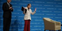 U.S. Supreme Court Justice Ruth Bader Ginsburg (R) waves to students as she arrives at a lecture September 26, 2018 at Georgetown University Law Center in Washington, DC. Justice Ginsburg discussed Supreme Court cases from the 2017-2018 term at the lecture.  (Photo by Alex Wong/Getty Images)