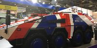 A tank on display at the DSEI international arms fair in London, 12 September 2017. (Photo: Matt Kennard)