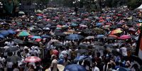 All India Trinamool Congress (AITC or TMC) party members and supporters gather for a 'Martyr's Day' rally in Kolkata, eastern India, 21 July 2024. The rally is held annually on 21 July, to commemorate the deaths of 13 people killed in a police shooting at a 1993 Youth Congress rally in Kolkata.  EPA-EFE/PIYAL ADHIKARY