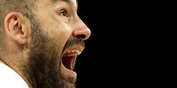  Head coach Vasilis Spanoulis of Greece reacts during the Men quarterfinal match between Greece and Germany of the Basketball competitions in the Paris 2024 Olympic Games, at the Bercy Arena in Paris, France, 06 August 2024.  EPA-EFE/CAROLINE BREHMAN