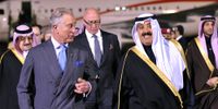 Then-Saudi Arabia National Guard (SANG) Minister Miteb bin Abdullah bin Abdulaziz, right, walks alongside Britain's Prince Charles, left, 17 February 2014 following the latter's arrival at Riyadh airport. The previous year, Prince Charles, with his wife, the Duchess of Cornwall, had attended the 50th anniversary celebrations of the British military mission at the SANG headquarters in Riyadh. (Photo: EPA / Fayez Nureldine)