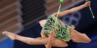 epa09403044 Milena Baldassarri of Italy competes in the rhythmic gymnastics individual all-around final during the Rhythmic Gymnastics events of the Tokyo 2020 Olympic Games at the Ariake Gymnastics Centre in Tokyo, Japan, 07 August 2021.  EPA-EFE/MAST IRHAM