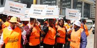Community Safety Gender-Based Violence Brigade members protest outside the Gauteng Division of the High Court in Johannesburg on 15 November 2023. (Photo: Gallo Images / Fani Mahuntsi)