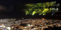 The iconic Table Mountain lit up for the fighters and survivors and those who have passed away from childhood cancer in Cape Town Tuesday, October, 6, 2020. The international awareness symbol for Childhood Cancer is a gold ribbon. This ribbon symbolises all forms of cancer affecting children and adolescents, unlike other ribbons, which focus on one particular cancer. Photo: Nardus Engelbrecht