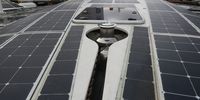 A view of the solar panels on top of the Energy Observer. (Photo: Shelley Christians)