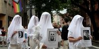 Gays Against Guns (GAG) conduct a silent vigil to remember the 49 people who were killed during the Pulse nightclub massacre seven years ago in Greenwich Village, New York, New York, USA, 12 June 2023. GAG is a group of LGBTQ+ people committed to ending gun violence.  EPA-EFE/SARAH YENESEL