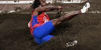 epa09382653 Maykel Masso of Cuba competes in the Men's Long Jump Qualification Group A during the Athletics events of the Tokyo 2020 Olympic Games at the Olympic Stadium in Tokyo, Japan, 31 July 2021.  EPA-EFE/CHRISTIAN BRUNA