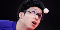 TOKYO, JAPAN - AUGUST 02: Jun Mizutani of Team Japan serves during his Men's Team Round of 16 table tennis match on day ten of the Tokyo 2020 Olympic Games at Tokyo Metropolitan Gymnasium on August 02, 2021 in Tokyo, Japan. (Photo by Steph Chambers/Getty Images)