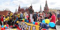 Colombian fans gather in central Moscow, Russia, 14 June 2018. Russia will face Saudi Arabia in the opening match of the FIFA World Cup 2018, the group A preliminary round soccer match on 14 June 2018.  EPA-EFE/ZURAB KURTSIKIDZE