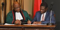 Deputy President Paul Mashatile (right) is sworn into office by Chief Justice Raymond Zondo in Cape Town, 7 March 2023. (Photo: GCIS)