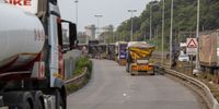 Hundreds of trucks queue in Island View, Durban, near the Bluff this week as they wait to enter the harbour — the result of the strike at Transnet. (Photo: Mandla Langa)