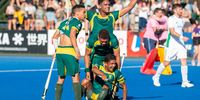 South Africa celebrate as the final hooter goes during the final match between South Africa and Ireland on day 5 of the FIH Hockey Nations Cup 2022 at North West University on 4 December, 2022 in Potchefstroom, South Africa. (Photo: Nathier Sulaiman/Gallo Images