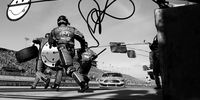 HOMESTEAD, FLORIDA - NOVEMBER 17: (Editor's Note: This image has been converted to black and white.) Kevin Harvick, driver of the #4 Busch Light Ford, pits during the Monster Energy NASCAR Cup Series Ford EcoBoost 400 at Homestead Speedway on November 17, 2019 in Homestead, Florida. (Photo by Jonathan Ferrey/Getty Images)
