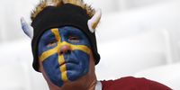 Supporter of Sweden cheers prior to the FIFA World Cup 2018 quarter final soccer match between Sweden and England in Samara, Russia, 07 July 2018.  EPA-EFE/FELIPE TRUEBA  