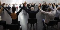 A group of people with Parkinson's disease take part in an exercise organized by Spain's National Ballet on World Parkinson's Disease Day, in Madrid, Spain, 11 April 2017. EPA/Ballesteros