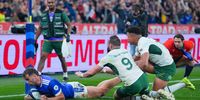 France right wing Damian Penaud scores the second of his two first-half tries against the Boks. (Photo: Franco Arland/Getty Images)