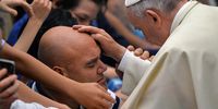 Pope Francis blesses a fan of Italian soccer club SS Lazio during a papal audience for athletes and supporters of the sports club SS Lazio in Paul VI Hall, Vatican City, 07 May 2015 ?(reissued 21 April 2025). Pope Francis died on 21 April 2025 at the age of 88, according to the Holy See. Born Jorge Mario Bergoglio in Buenos Aires, Argentina on 17 December 1936, was appointed leader of the Catholic Church on 13 March 2013 succeeding pontiff Emeritus Benedict XVI. ( EPA-EFE / MAURIZIO BRAMBATTI )
