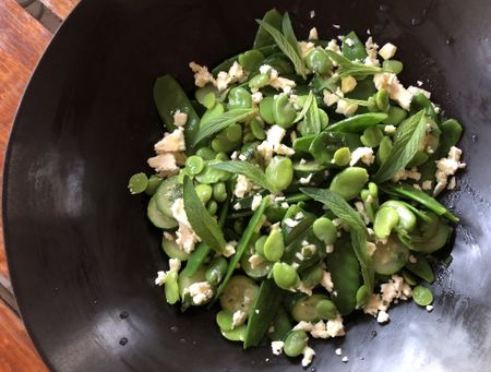 Salad Days: Spring salad of broad beans, mangetout, courgettes and spearmint