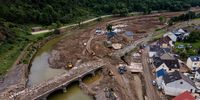 epaselect epa09421226 An aerial view taken with a drone shows a damaged bridge five weeks after the flooding of the Ahr River, in Altenahr in the district of Ahrweiler, Germany, 19 August 2021. Large parts of Western Germany were hit by heavy, continuous rain in the night to 15 July resulting in local flash floods that destroyed buildings and swept away cars.  EPA-EFE/FRIEDEMANN VOGEL